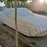 چادر ماشین نخی پشت کرکی مخصوص پژو 207i هاچ بک سقف شیشه ای( پانوراما )(داخل پنبه ای، ضد خش و مقاوم به آفتاب)(زمینه سفید)